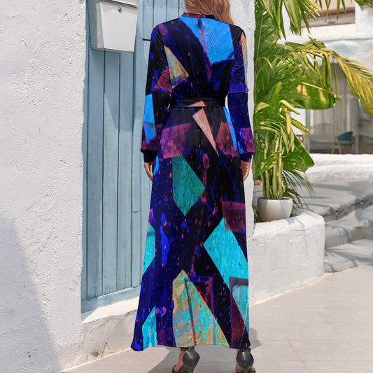 Gavin Scott High Neck Belted Full Length Dress