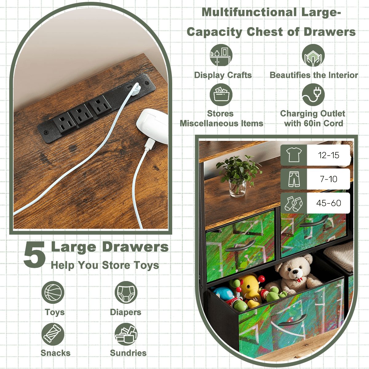 Gavin Scott TV Stand w/5 Drawer Dresser & Charging Station