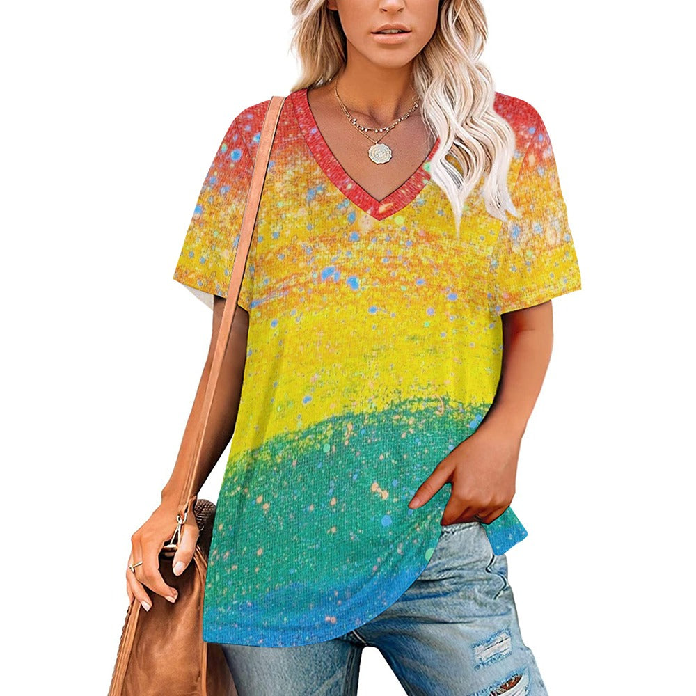 Gavin Scott Ice Silk V-Neck Short-sleeve Shirt (Femme S-5XL)