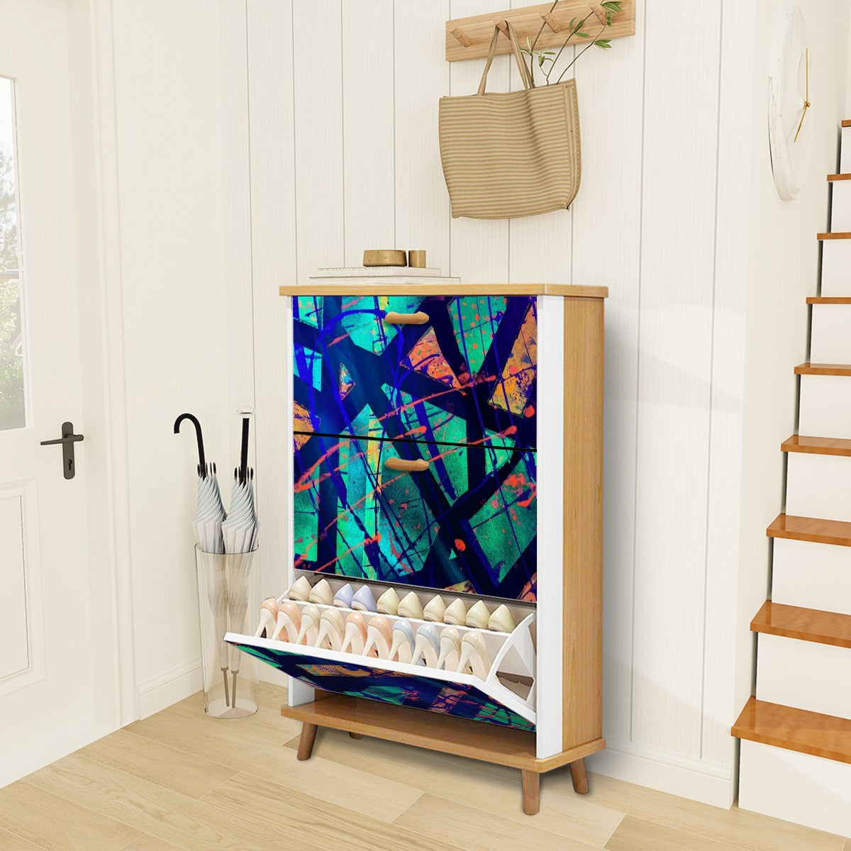 Gavin Scott Wood & Leather Shoe Cabinet