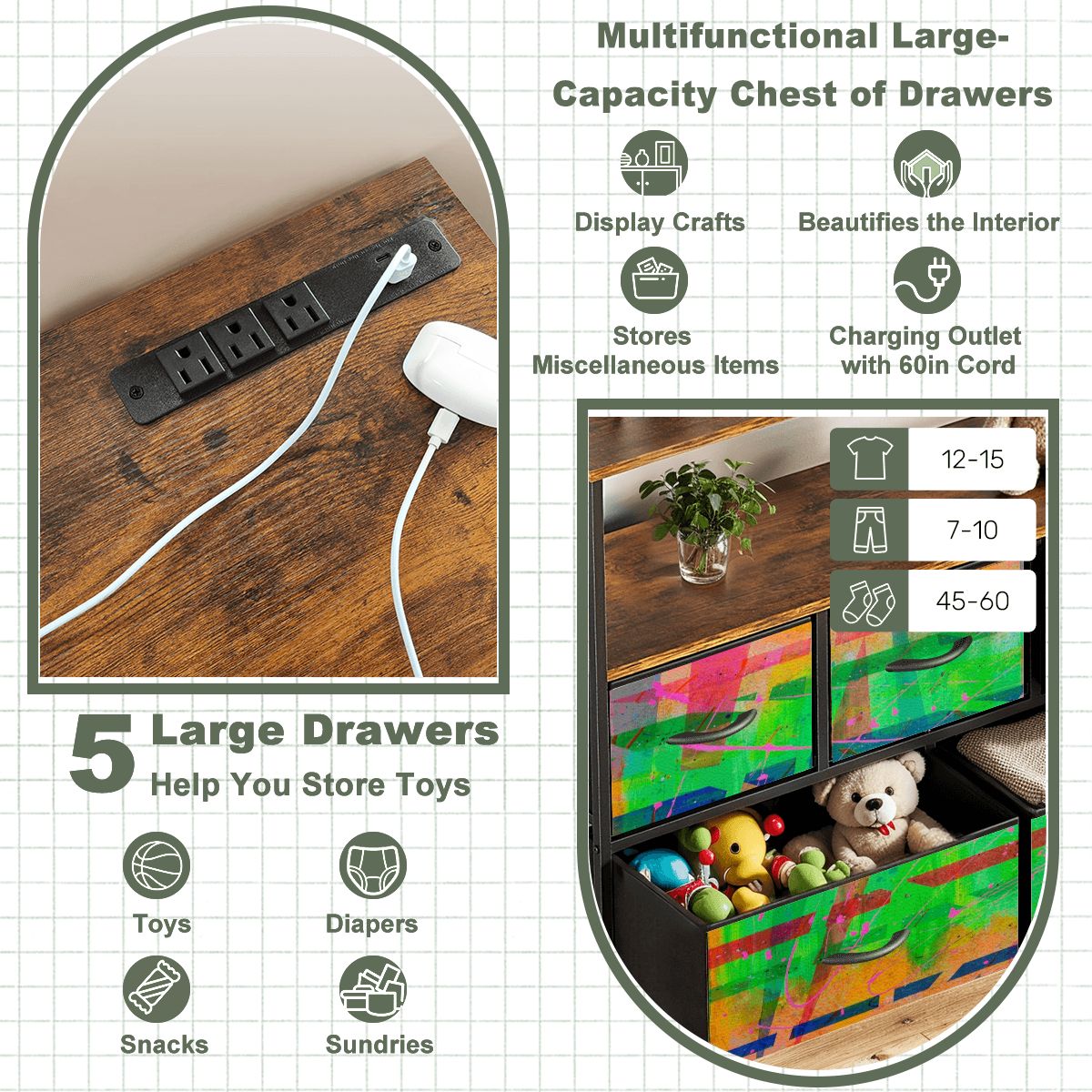 Gavin Scott TV Stand w/5 Drawer Dresser & Charging Station