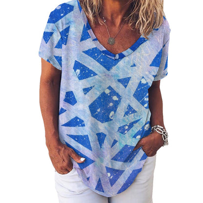 Gavin Scott Ice Silk V-Neck Short-sleeve Shirt (Femme S-5XL)