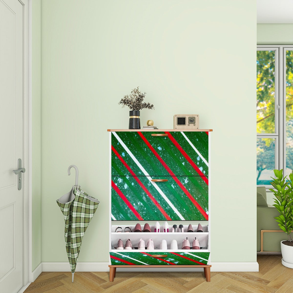 Gavin Scott Wood & Leather Shoe Cabinet