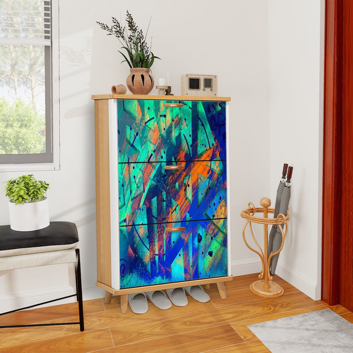 Gavin Scott Wood & Leather Shoe Cabinet