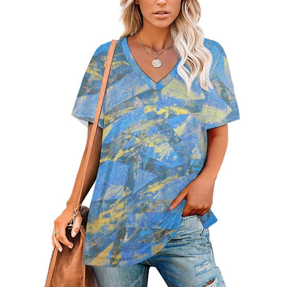 Gavin Scott Ice Silk V-Neck Short-sleeve Shirt (Femme S-5XL)