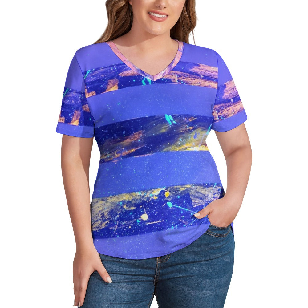 Gavin Scott Ice Silk V-Neck Short-sleeve Shirt (Femme S-5XL)