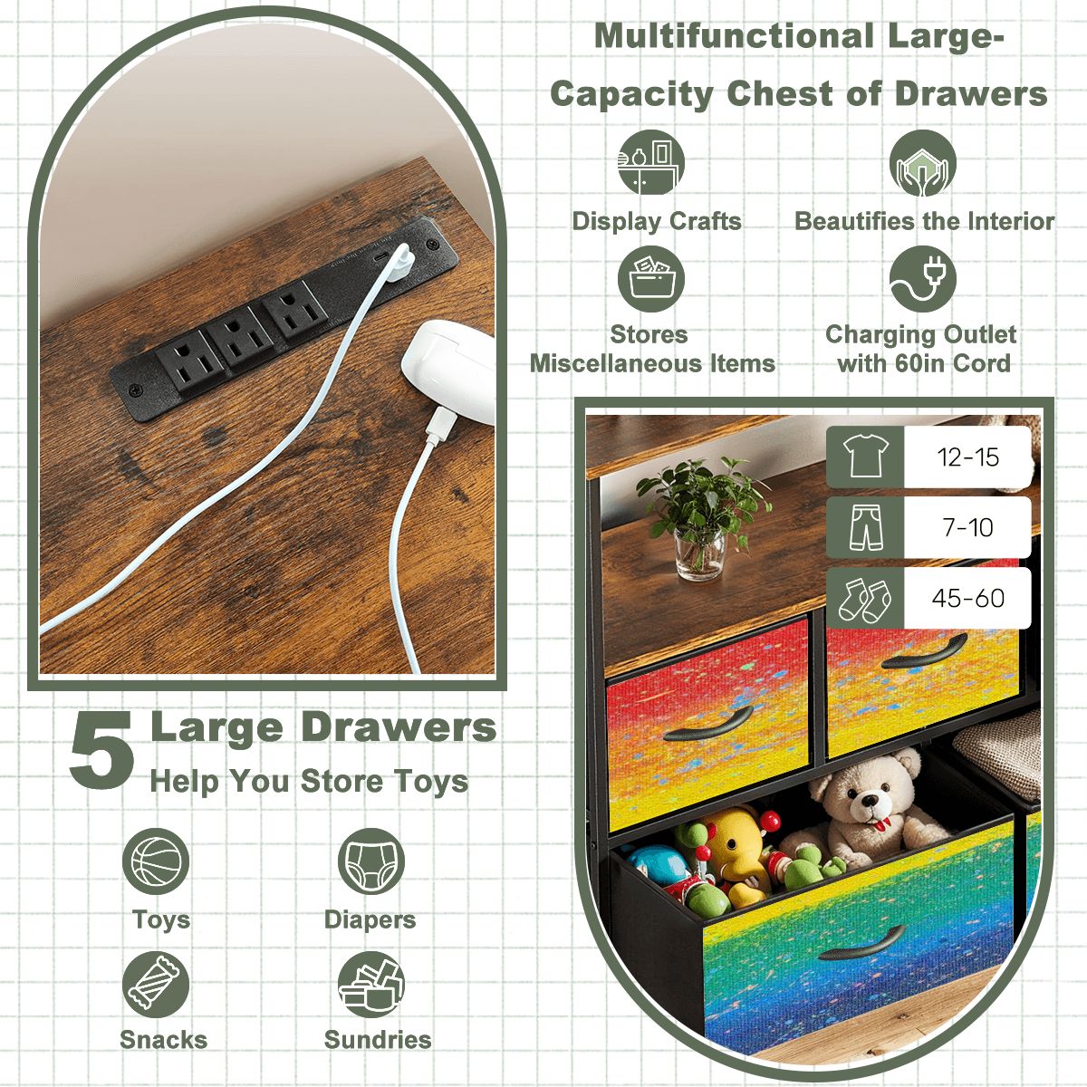 Gavin Scott TV Stand w/5 Drawer Dresser & Charging Station