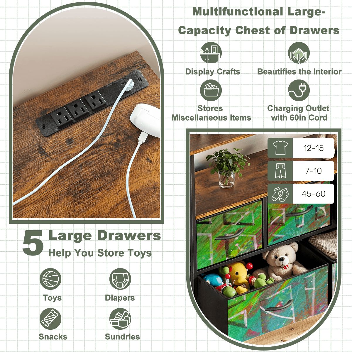 Gavin Scott TV Stand w/5 Drawer Dresser & Charging Station