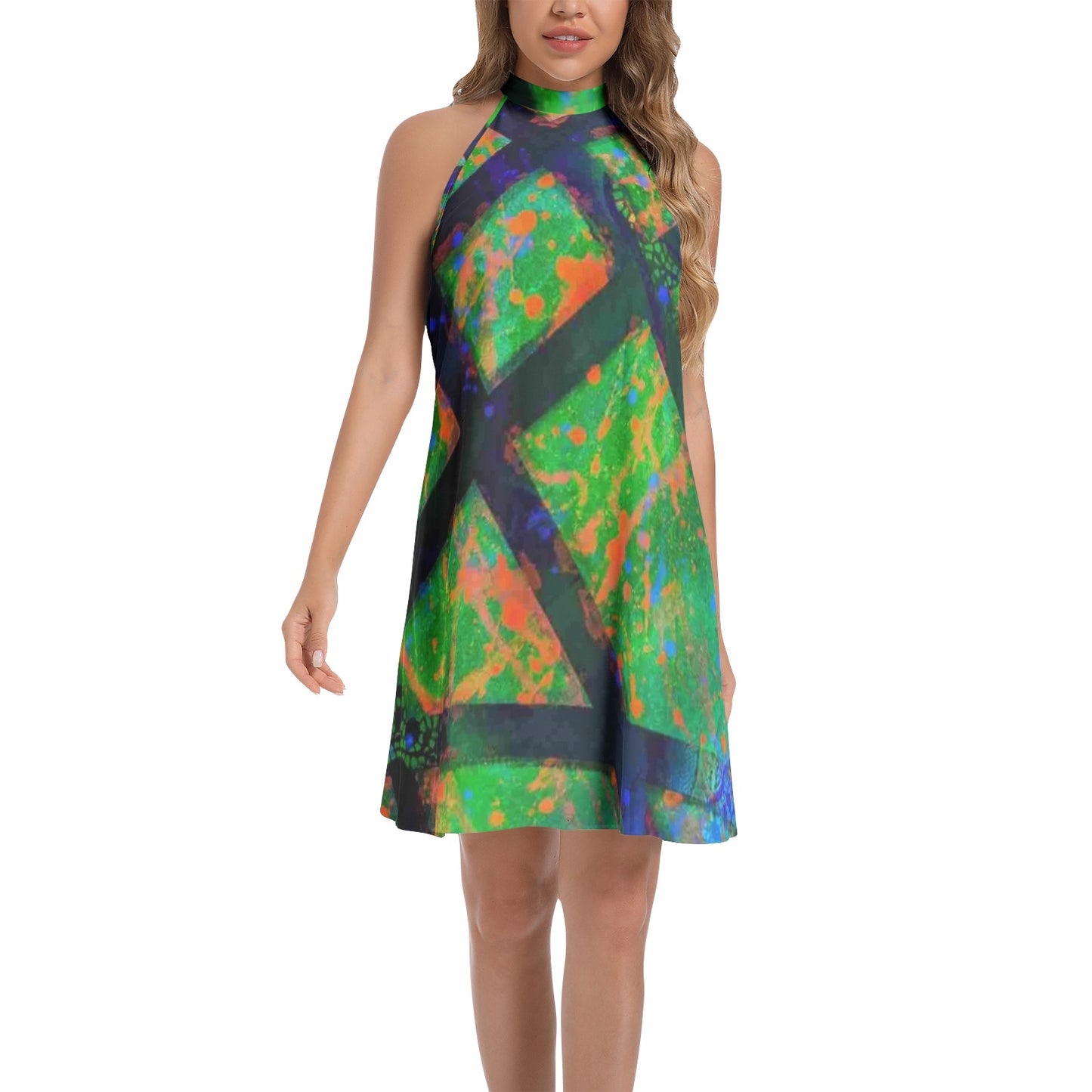 Gavin Scott Tie Back Halter Neck Flared Dress (Femme XS-3XL)