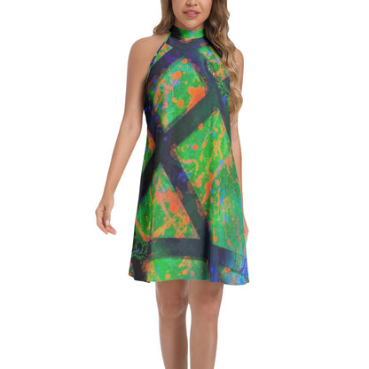 Gavin Scott Tie Back Halter Neck Flared Dress (Femme XS-3XL)