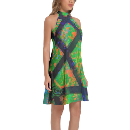 Gavin Scott Tie Back Halter Neck Flared Dress (Femme XS-3XL)