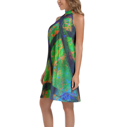 Gavin Scott Tie Back Halter Neck Flared Dress (Femme XS-3XL)