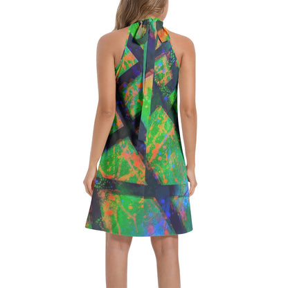 Gavin Scott Tie Back Halter Neck Flared Dress (Femme XS-3XL)