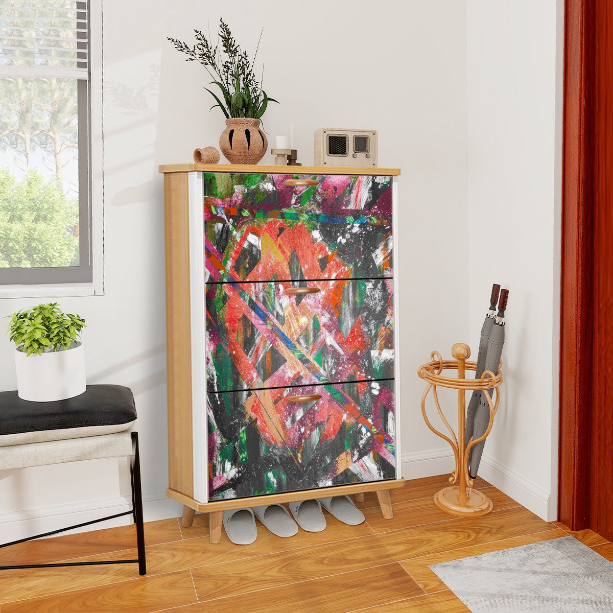 Gavin Scott Wood & Leather Shoe Cabinet