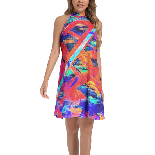 Gavin Scott Tie Back Halter Neck Flared Dress (Femme XS-3XL)