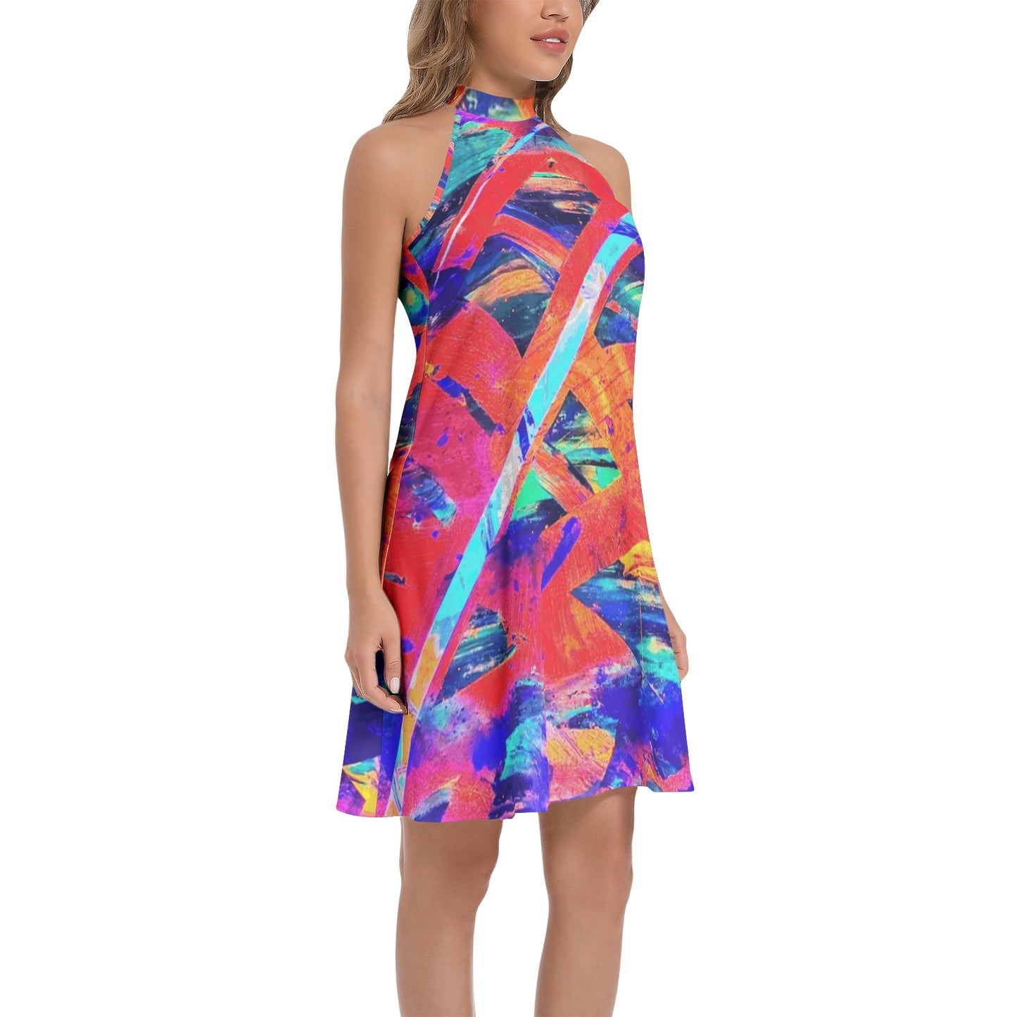 Gavin Scott Tie Back Halter Neck Flared Dress (Femme XS-3XL)