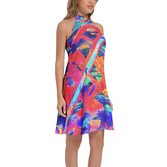 Gavin Scott Tie Back Halter Neck Flared Dress (Femme XS-3XL)