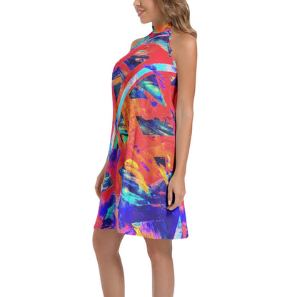 Gavin Scott Tie Back Halter Neck Flared Dress (Femme XS-3XL)