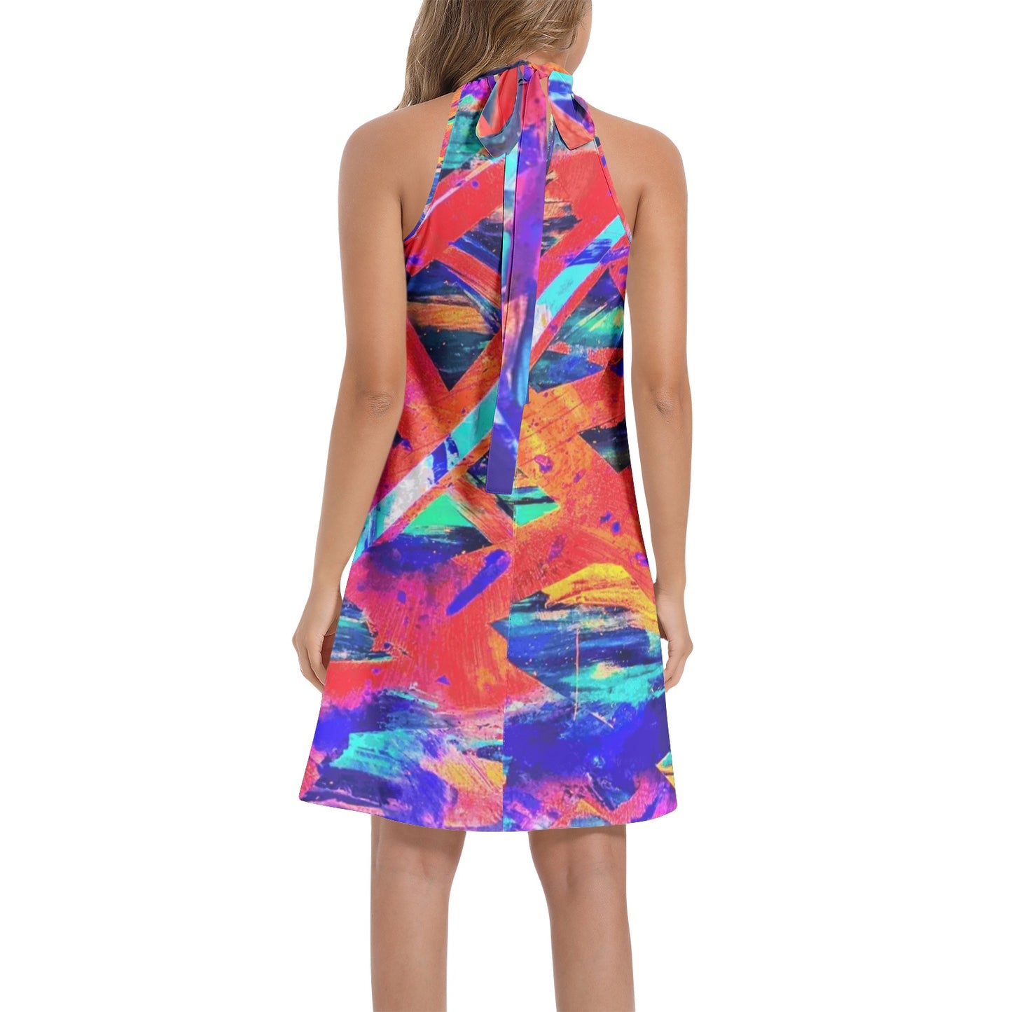 Gavin Scott Tie Back Halter Neck Flared Dress (Femme XS-3XL)