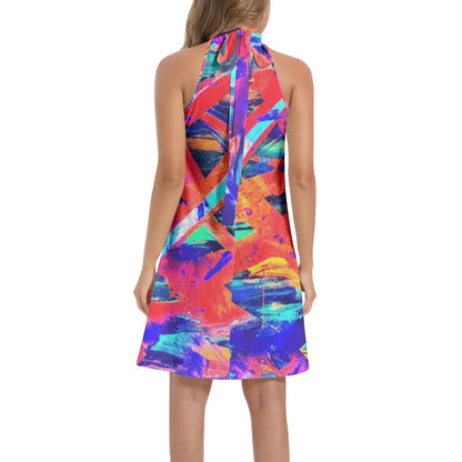 Gavin Scott Tie Back Halter Neck Flared Dress (Femme XS-3XL)