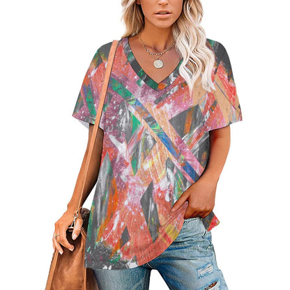 Gavin Scott Ice Silk V-Neck Short-sleeve Shirt (Femme S-5XL)