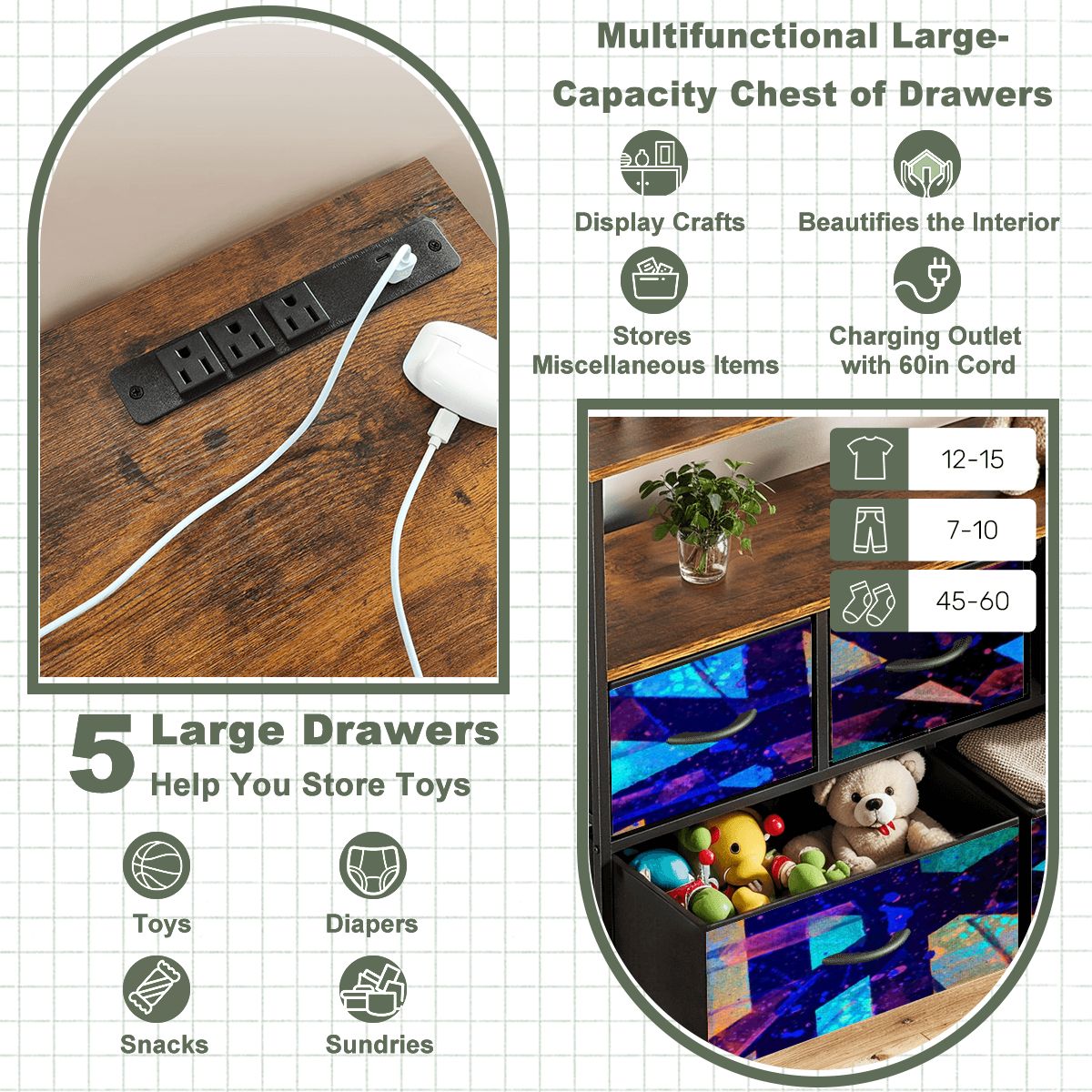 Gavin Scott TV Stand w/5 Drawer Dresser & Charging Station