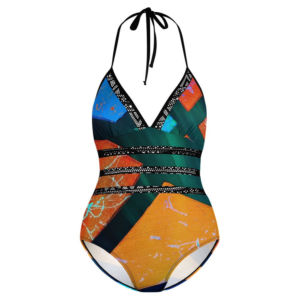 Gavin Scott Lace Halter One-Piece Swimsuit (Femme XL-4XL)