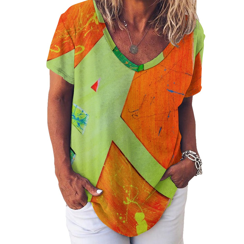 Gavin Scott Ice Silk V-Neck Short-sleeve Shirt (Femme S-5XL)