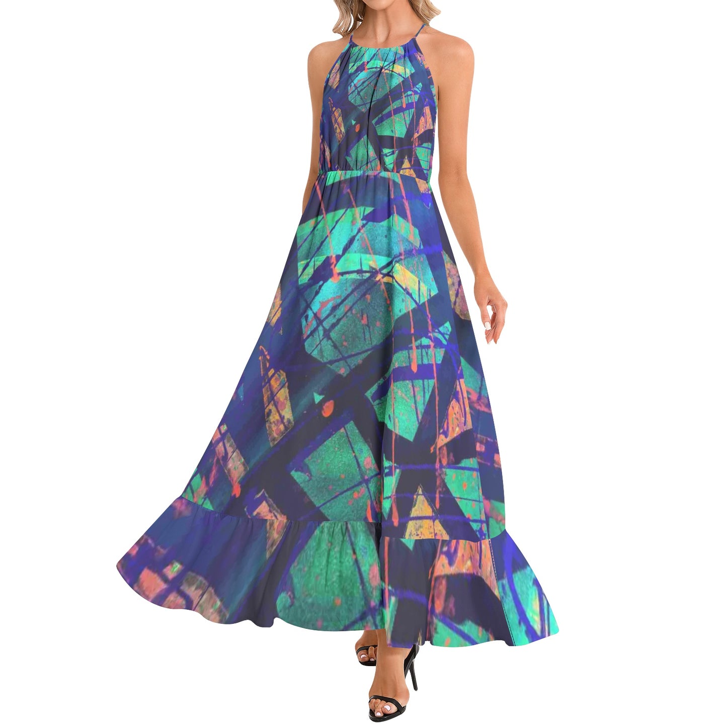 Gavin Scott Ruffle Hem Halter Neck Maxi Dress (Femme XS-3XL)