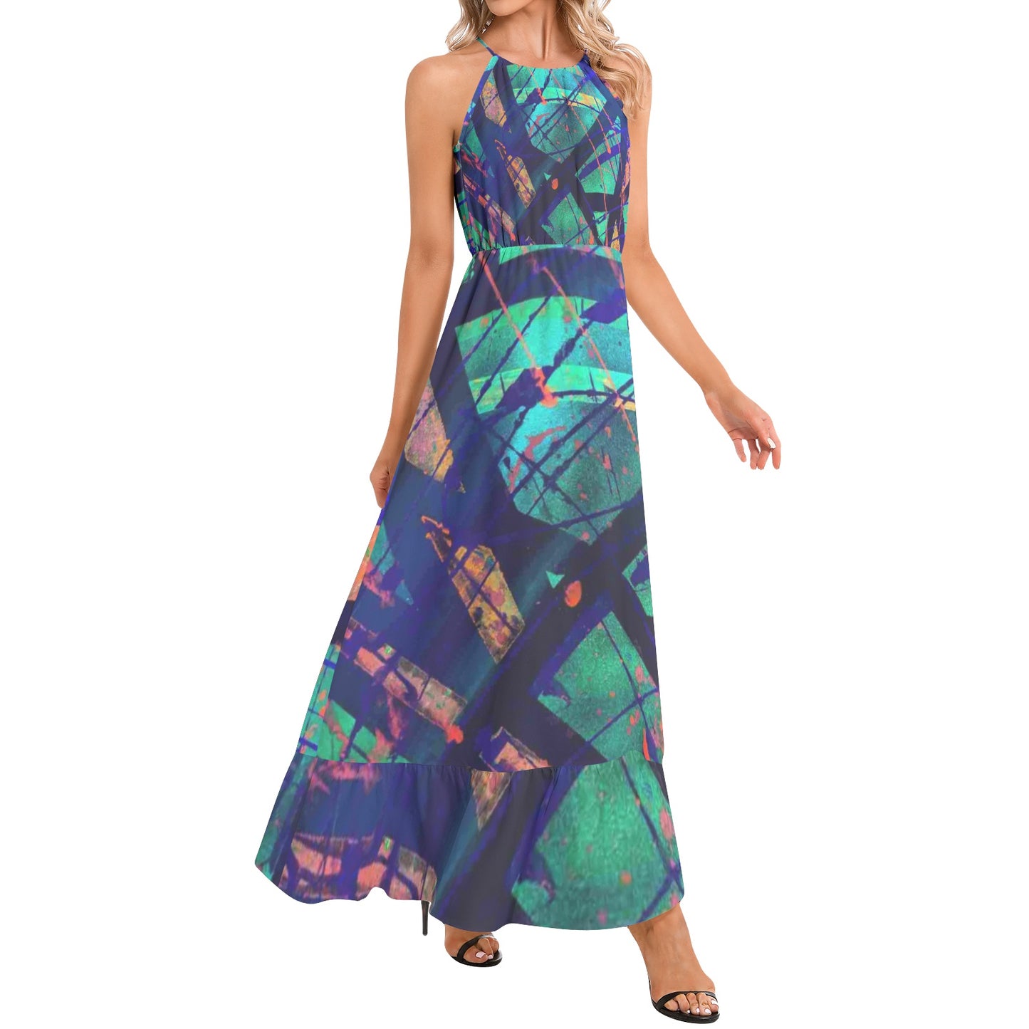 Gavin Scott Ruffle Hem Halter Neck Maxi Dress (Femme XS-3XL)