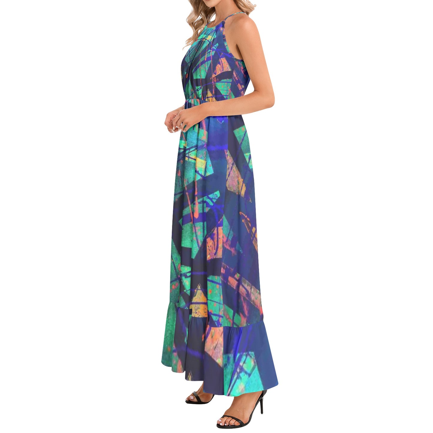 Gavin Scott Ruffle Hem Halter Neck Maxi Dress (Femme XS-3XL)