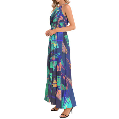 Gavin Scott Ruffle Hem Halter Neck Maxi Dress (Femme XS-3XL)