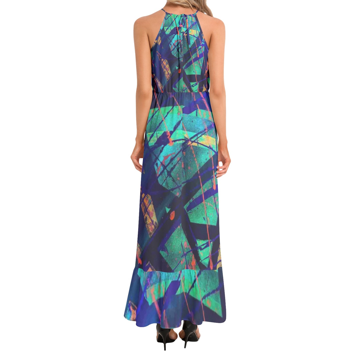 Gavin Scott Ruffle Hem Halter Neck Maxi Dress (Femme XS-3XL)