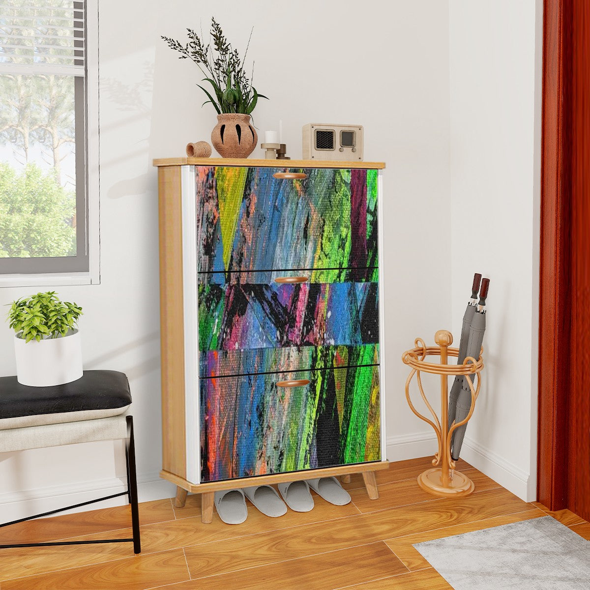 Gavin Scott Wood & Leather Shoe Cabinet