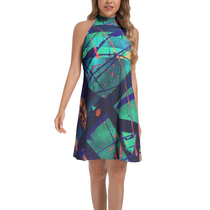 Gavin Scott Tie Back Halter Neck Flared Dress (Femme XS-3XL)