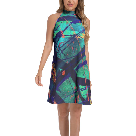 Gavin Scott Tie Back Halter Neck Flared Dress (Femme XS-3XL)