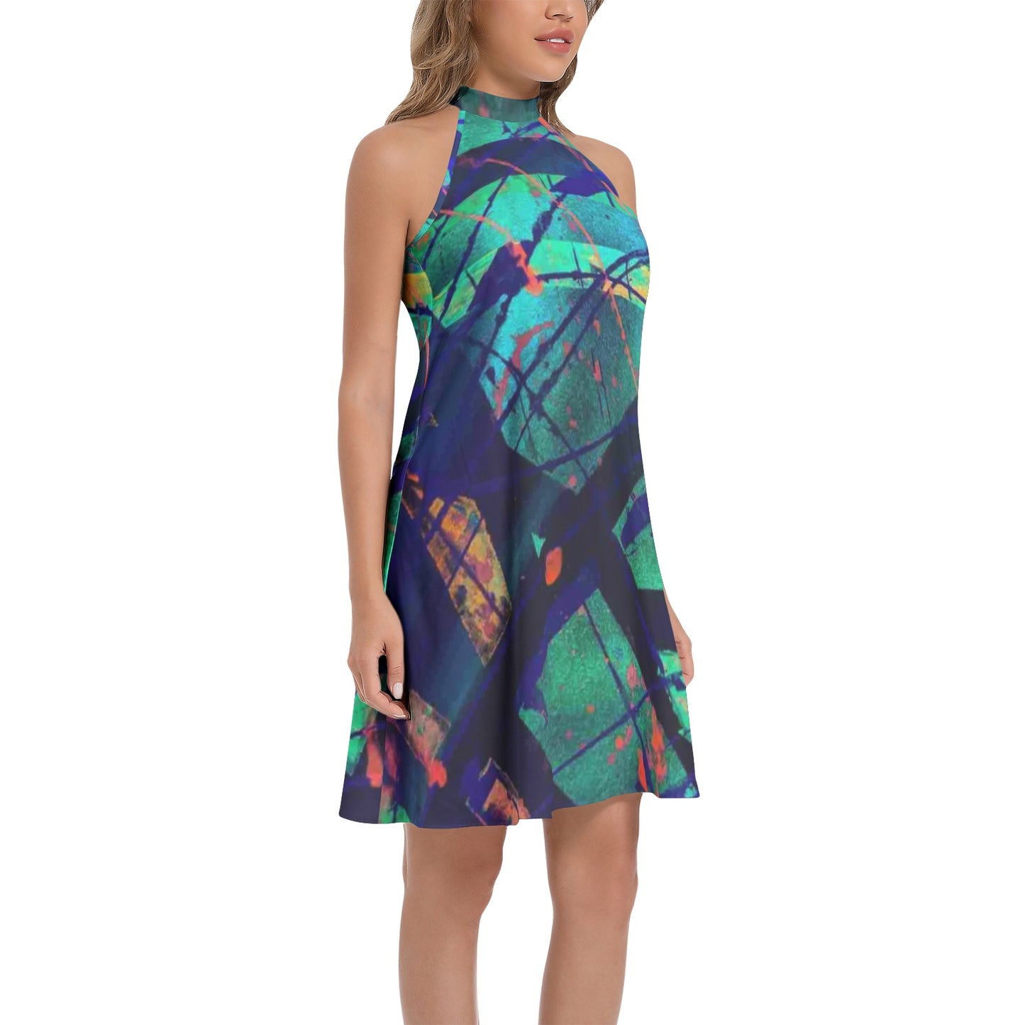 Gavin Scott Tie Back Halter Neck Flared Dress (Femme XS-3XL)