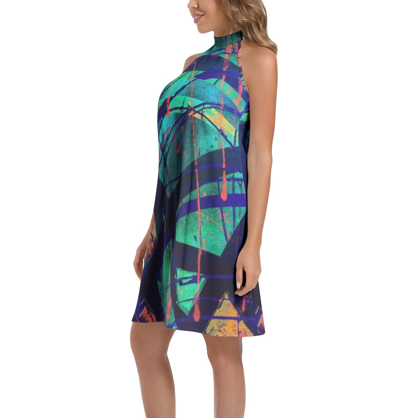 Gavin Scott Tie Back Halter Neck Flared Dress (Femme XS-3XL)