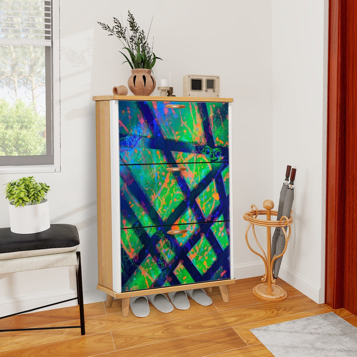 Gavin Scott Wood & Leather Shoe Cabinet