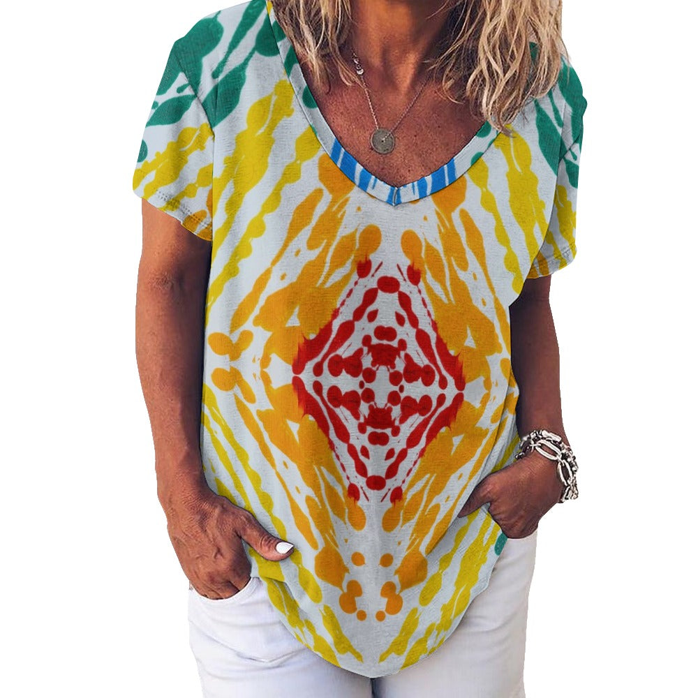 Gavin Scott Ice Silk V-Neck Short-sleeve Shirt (Femme S-5XL)