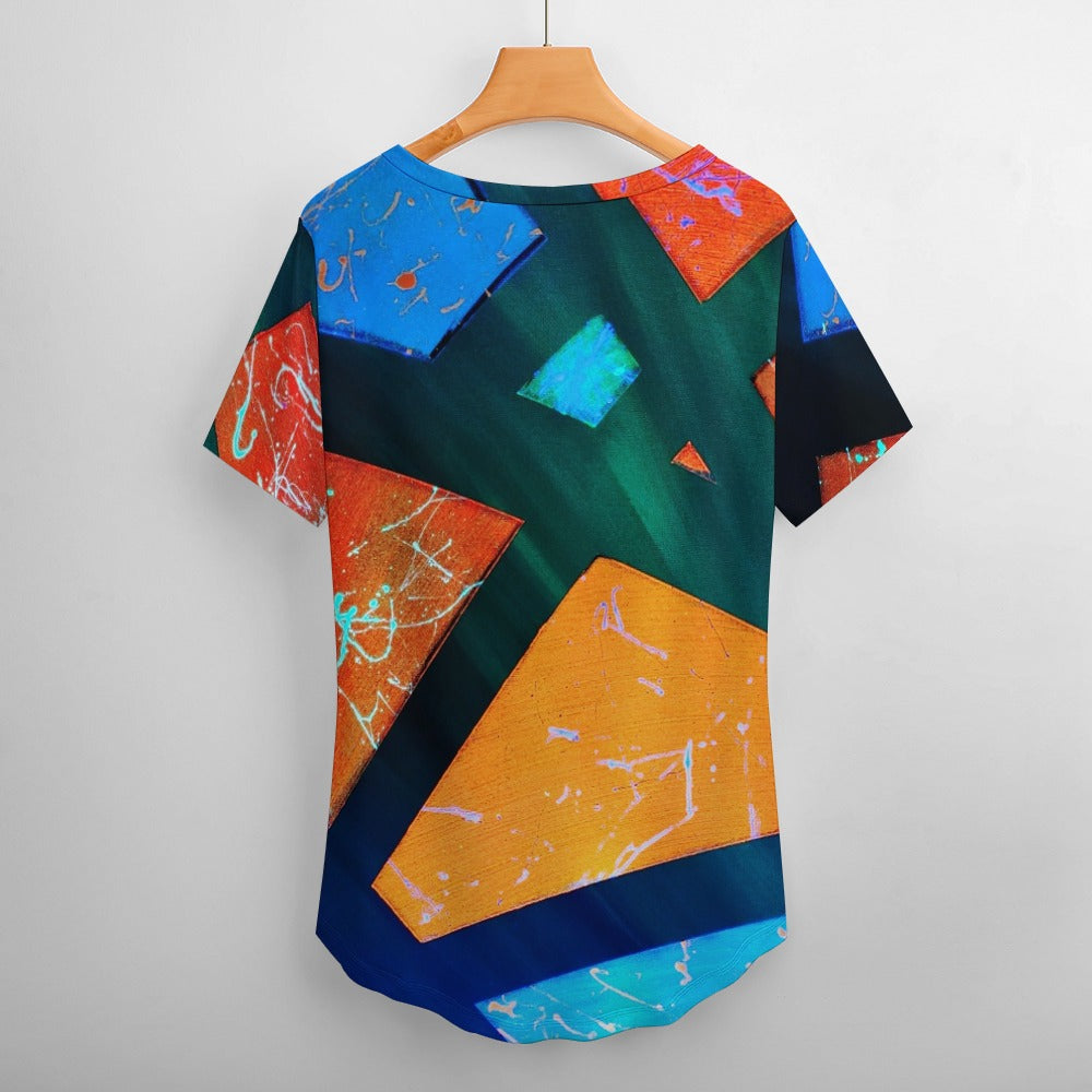 Gavin Scott Ice Silk V-Neck Short-sleeve Shirt (Femme S-5XL)