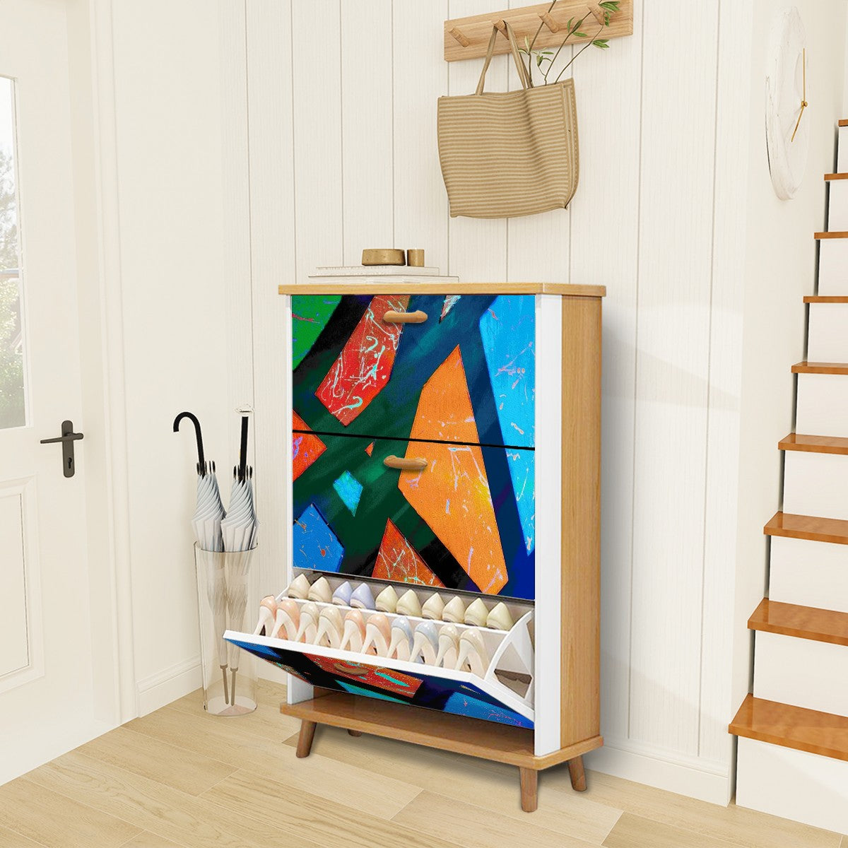 Gavin Scott Wood & Leather Shoe Cabinet