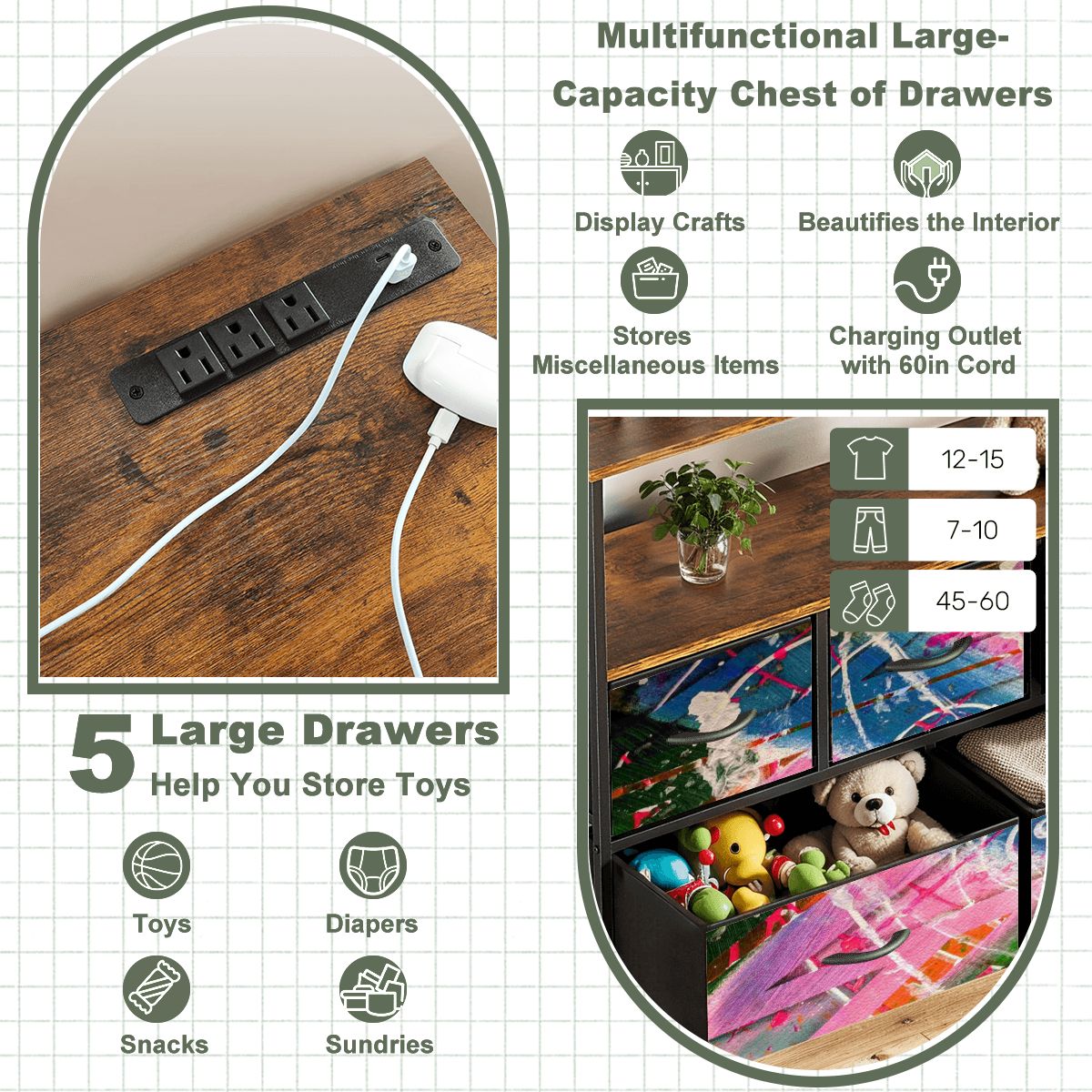 Gavin Scott TV Stand w/5 Drawer Dresser & Charging Station