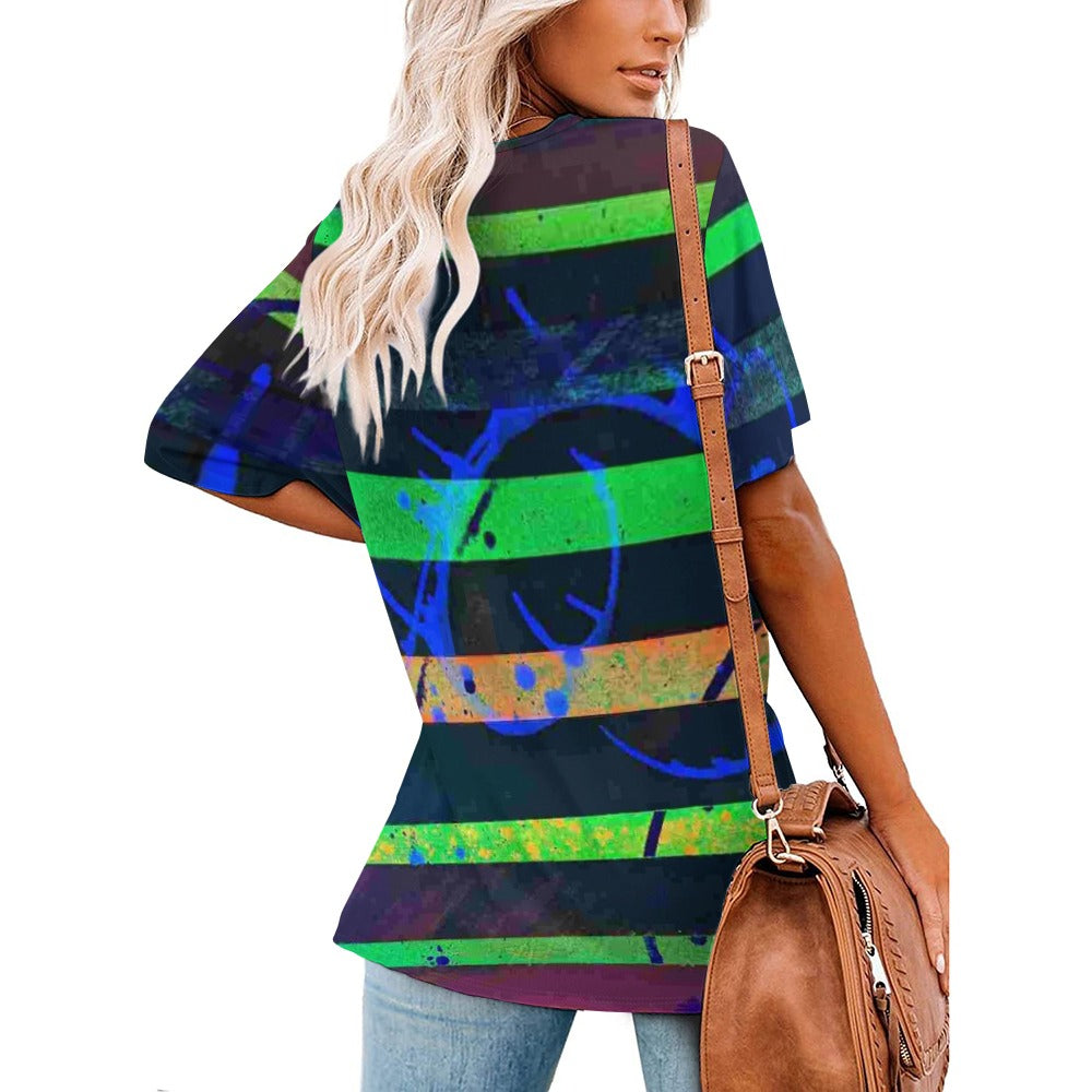 Gavin Scott Ice Silk V-Neck Short-sleeve Shirt (Femme S-5XL)