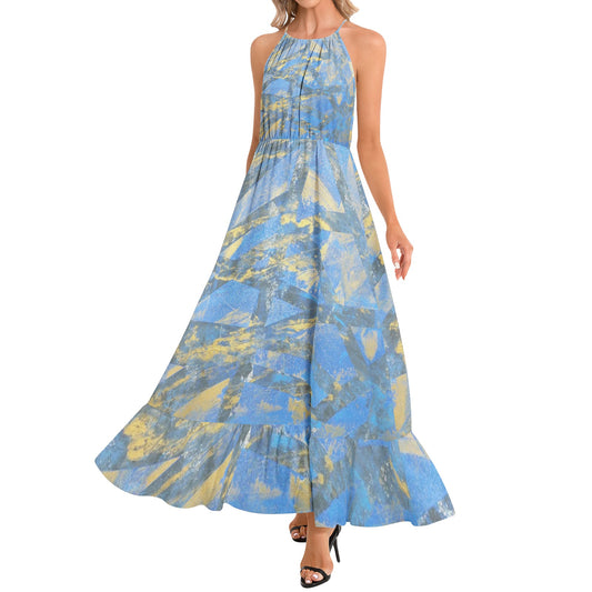 Gavin Scott Ruffle Hem Halter Neck Maxi Dress (Femme XS-3XL)