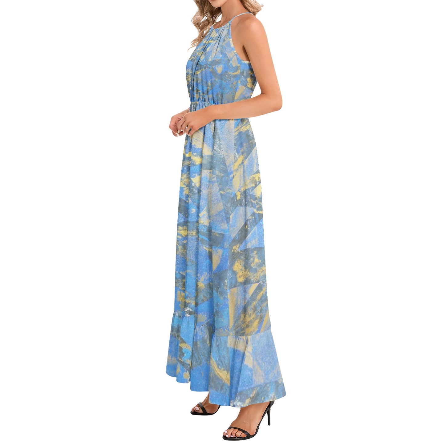 Gavin Scott Ruffle Hem Halter Neck Maxi Dress (Femme XS-3XL)