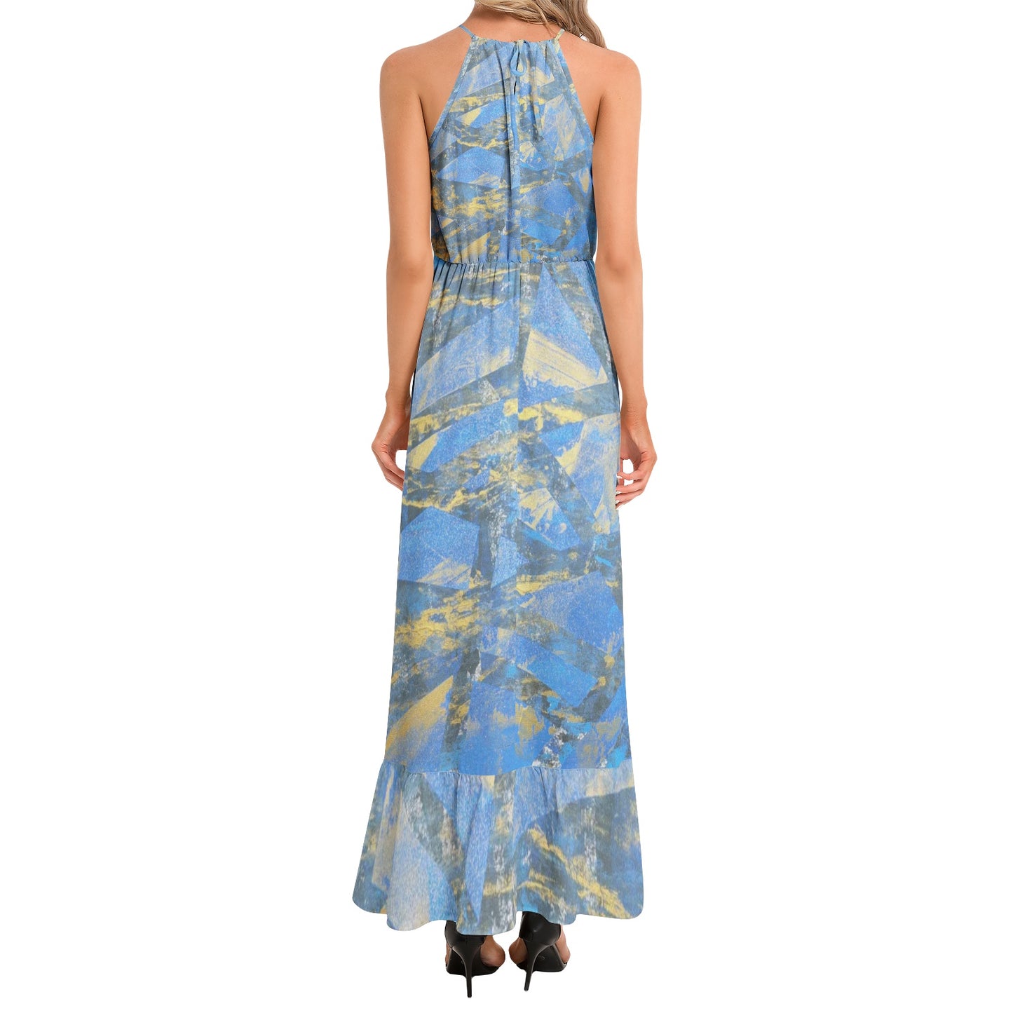 Gavin Scott Ruffle Hem Halter Neck Maxi Dress (Femme XS-3XL)