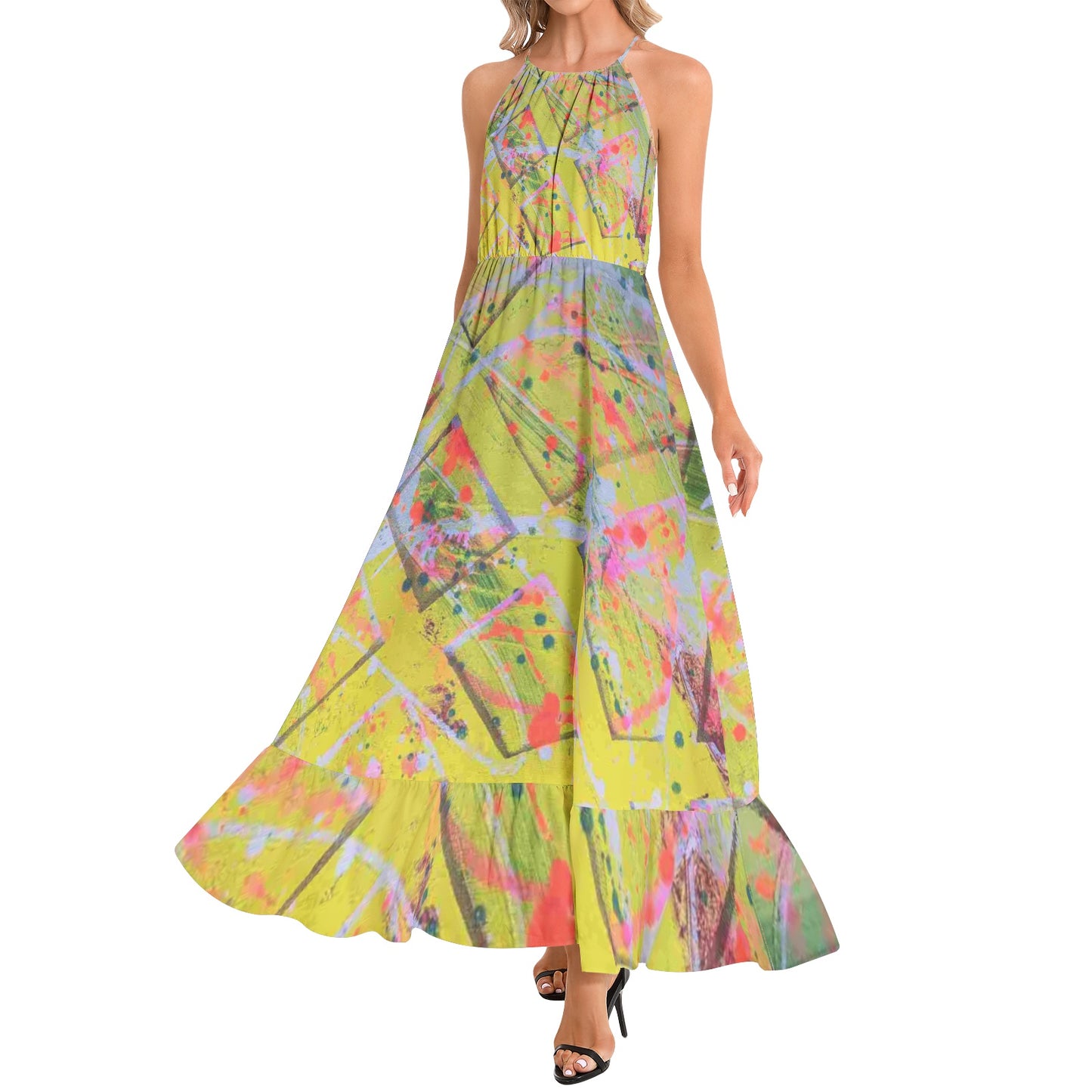 Gavin Scott Ruffle Hem Halter Neck Maxi Dress (Femme XS-3XL)