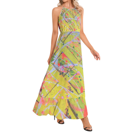 Gavin Scott Ruffle Hem Halter Neck Maxi Dress (Femme XS-3XL)