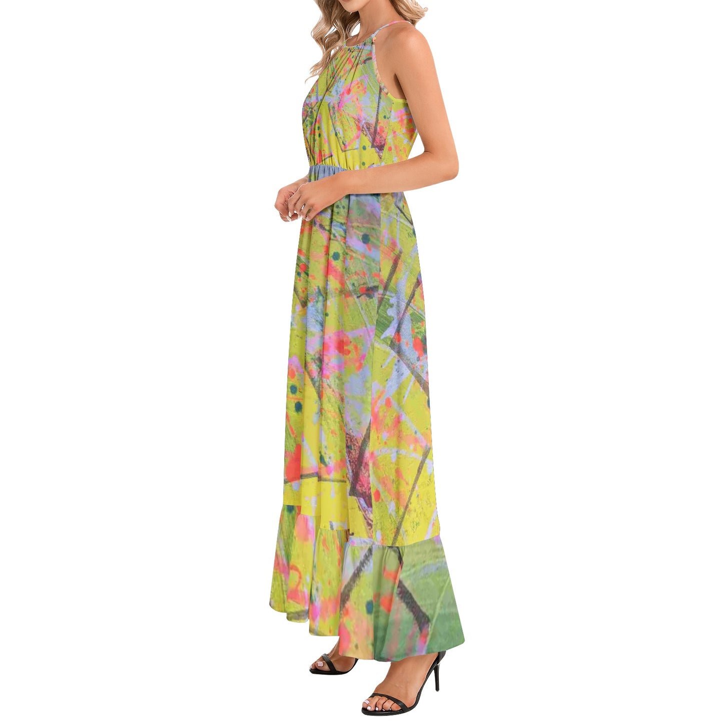 Gavin Scott Ruffle Hem Halter Neck Maxi Dress (Femme XS-3XL)